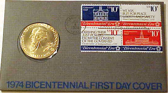 1776-1976 American Revolution Bicentennial 1974 John Adams First Continental Congress Bronze Medal in US Mint First Day Cover Envelope